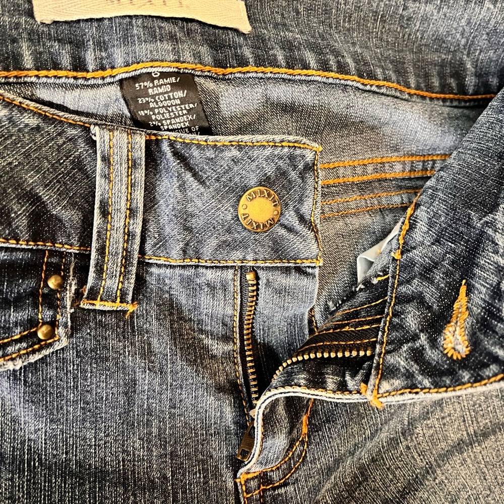 Mixit Embroidered Flare Jeans in Blue with Yellow Accents Size 6 - Picture 7 of 16